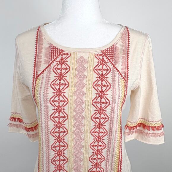 Sundance Monterra Embroidered Top Size XS Boho Fringe Feminine Western Pink - Picture 3 of 11